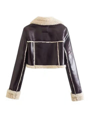 Claire - Cropped Lambswool Leather Jacket