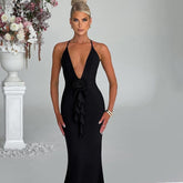 Elouise- Halter Low-cut Ruffled Dress