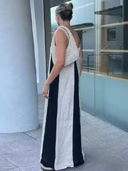 Malika Color Block Linen Maxi Dress