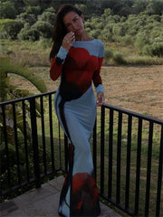 Esmée Tulip Print Mesh Maxi Gown