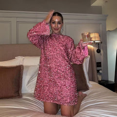 Ellie - Sequin Long Sleeve Bowknot Short Evening Dress