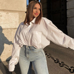 Solid Color Loose Stand Collar Top Ladies Shirt