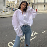 Solid Color Loose Stand Collar Top Ladies Shirt