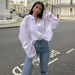 Solid Color Loose Stand Collar Top Ladies Shirt