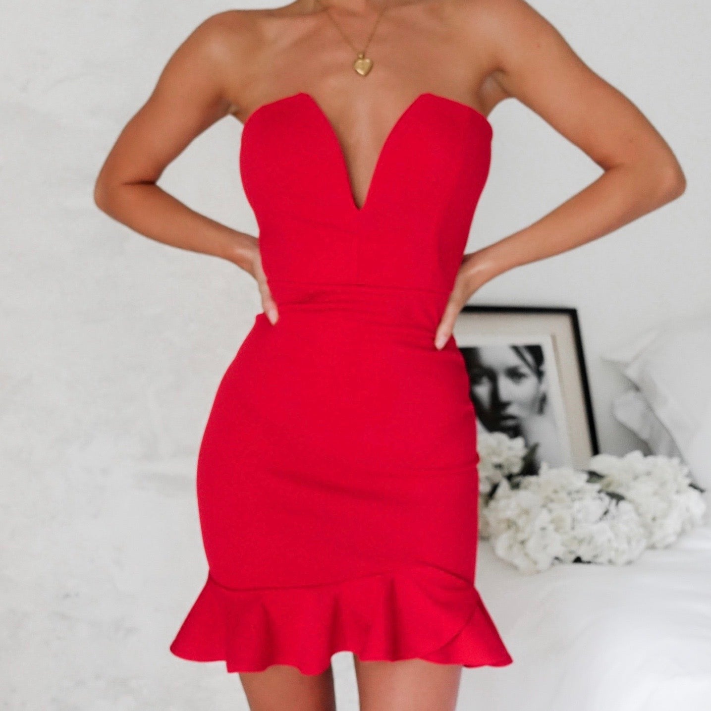 Arielle Strapless Dress -Red