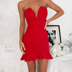 Arielle Strapless Dress -Red