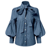 Parisienne Bow Denim Blouse