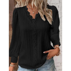 Classy Lace V-Neck Long Sleeve Blouse