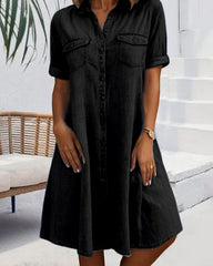 Short Sleeve Button Denim Dress