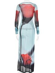 Esmée Tulip Print Mesh Maxi Gown
