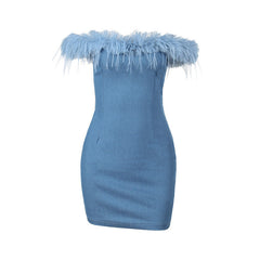 Women's Dress Fashion Denim Off-shoulder