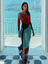 Esmée Tulip Print Mesh Maxi Gown