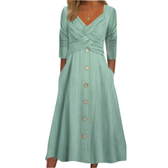 Elegant Pleated V-Neck Dress