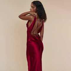 Sangria Plunging Cowl Back Gown