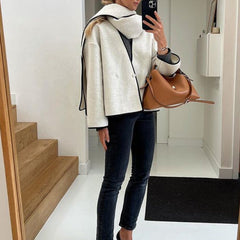 Lena Wool Blend Scarf with Leather Trim