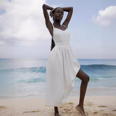 Sophia V-Neck Cotton Strap Midi Dress