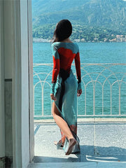 Esmée Tulip Print Mesh Maxi Gown