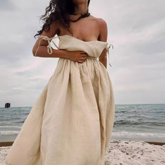 Sophia V-Neck Cotton Strap Midi Dress