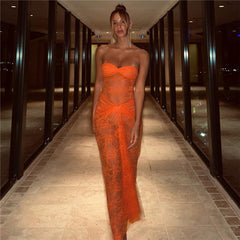 Emilyn Ruched Lace Maxi Dress