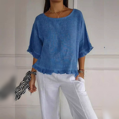 Casual Round Neck Mid Sleeve Blouse