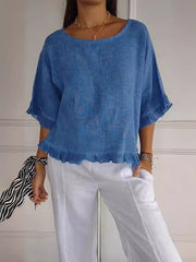 Casual Round Neck Mid Sleeve Blouse