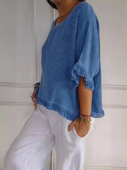 Casual Round Neck Mid Sleeve Blouse