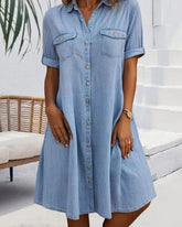 Short Sleeve Button Denim Dress