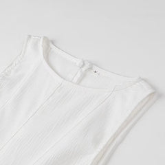 European And American Personality Fashion Casual Round Neck Sleeveless Short White Dress