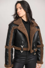 BAILEY - Cropped Faux Leather Aviator Jacket