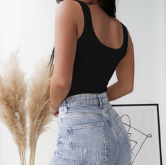 Basic Ribbed Bodysuit- Black