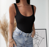 Basic Ribbed Bodysuit- Black