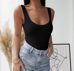 Basic Ribbed Bodysuit- Black
