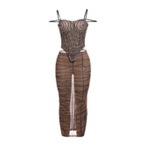 Fashion Street Striped Print See-through Suit