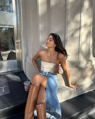 Alia Sculpted Zip-Front Tube Top