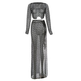 Fashion Lady Lace Hollow Out See-through Long-sleeve Suit