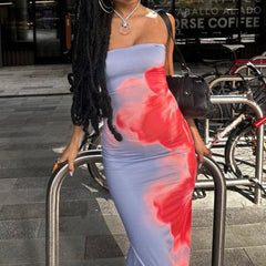 Lila Printed Slit Tube Maxi Dress