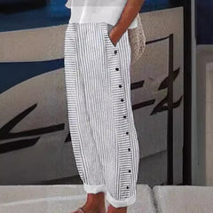 Striped Button-Accent Pants
