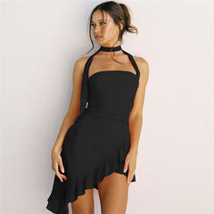 Women's Fashion Halter Off-shoulder Slim Fit Stringy Selvedge Dress