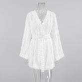 Fashion Feather Long Sleeve Nightgown Shorts Two-piece Set Ladies