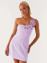 3d Flower-appliques One Shoulder Backless Mini Dress