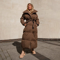 Malina - Quilted Long Belted Puffer Coat
