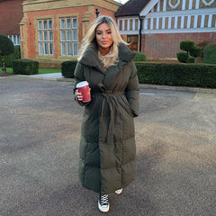 Malina - Quilted Long Belted Puffer Coat