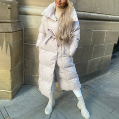 Malina - Quilted Long Belted Puffer Coat