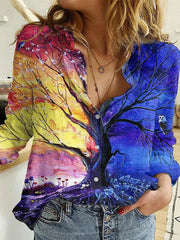 Button-Down Printed Blouse