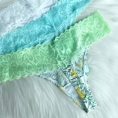 Lace Thong Set - Banana