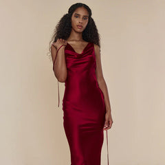 Sangria Plunging Cowl Back Gown