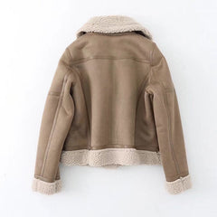 Fleece Suede Fur Jacket in Taupe & Black