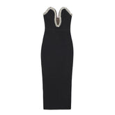 Summer Tube Top V-neck Diamond Black Bandage One-piece Dress