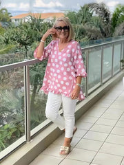 Elegant Polka Dot V-Neck Blouse