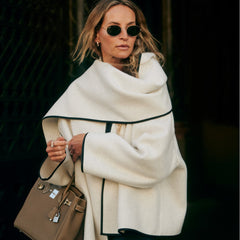 Lena Wool Blend Scarf with Leather Trim